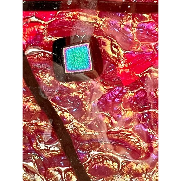 Handcrafted Dichroic Glass Decorative Plate Iridescent Accents 5.25” D Gift - Picture 2 of 10